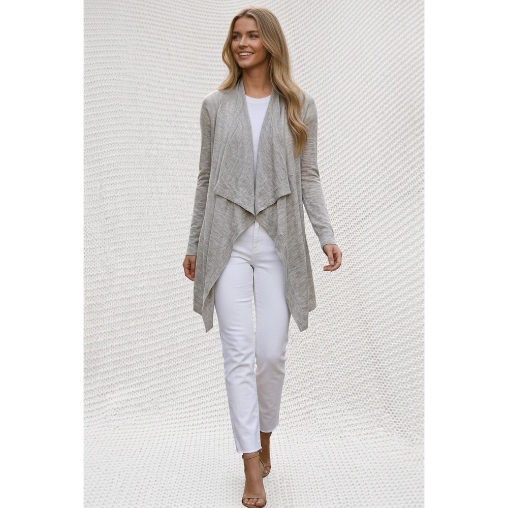 Vince Wool Cashmere Blnd Open Front Draped Cardigan Heather Grey Minimalist $395